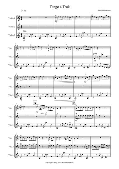 Tango á Trois for Violin Trio (arr. David Burndrett)