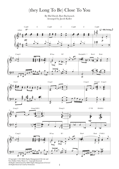 (they Long To Be) Close To You (arr. Jacob Koller)