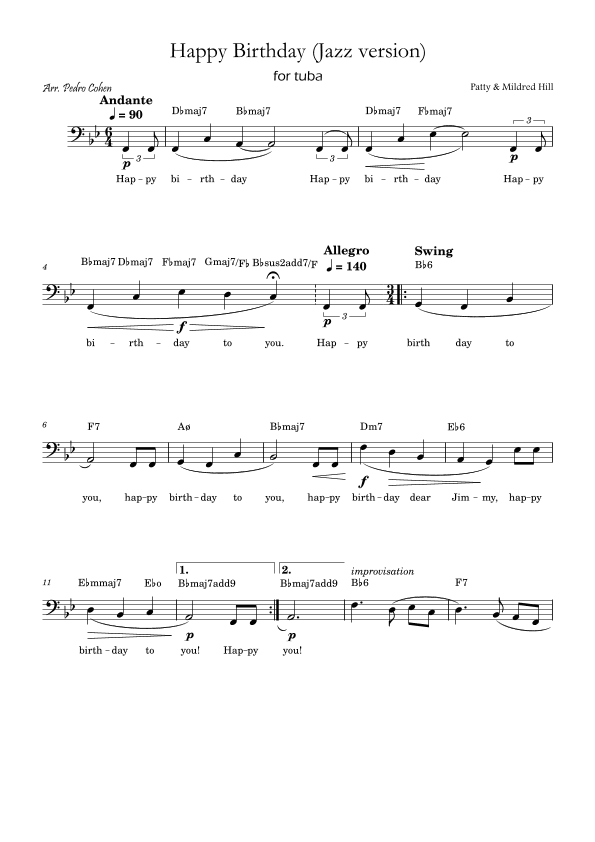 Happy Birthday (jazz version) (arr. Pedro Cohen)