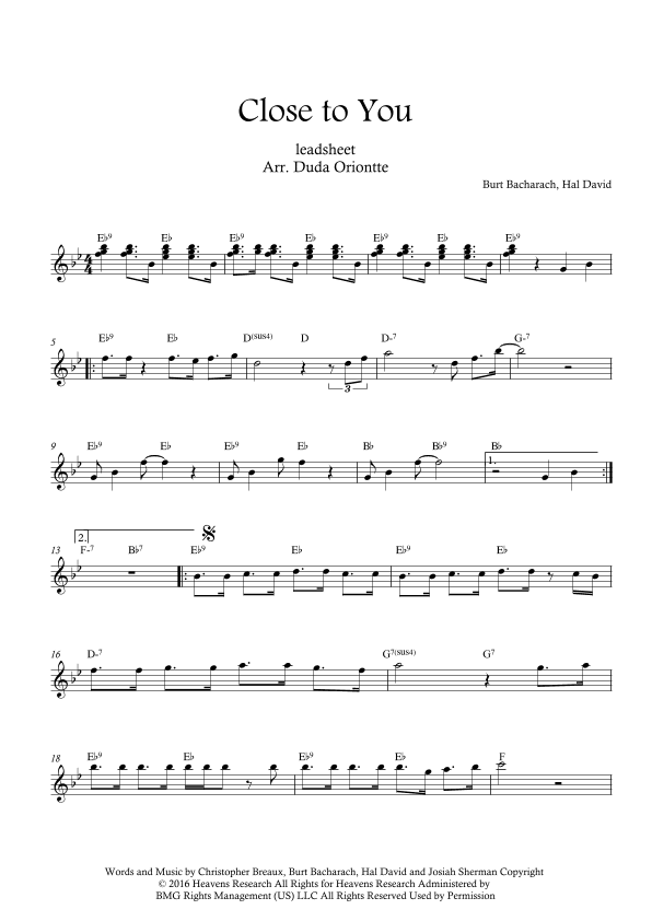 Close To You (arr. Duda Oriontte)