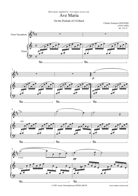Ave Maria - Tenor Saxophone and Piano (arr. Anne Christopherson GRSM ARCM)