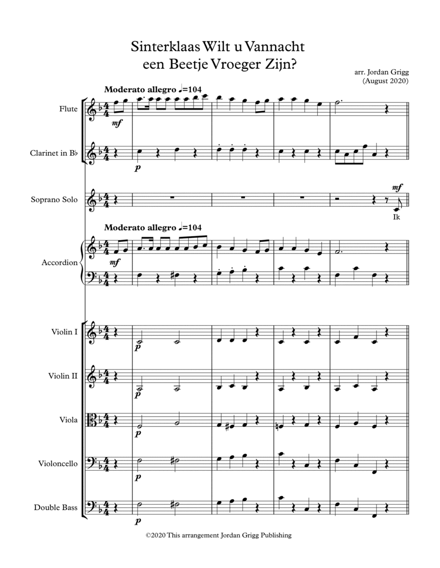 Sinterklaas Wilt u Vannacht een Beetje Vroeger Zijn-rev (arr. Jordan Grigg)