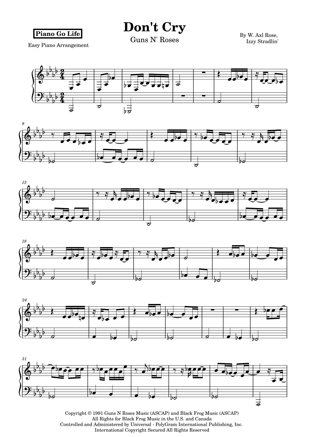 Don't Cry (arr. Piano Go Life)