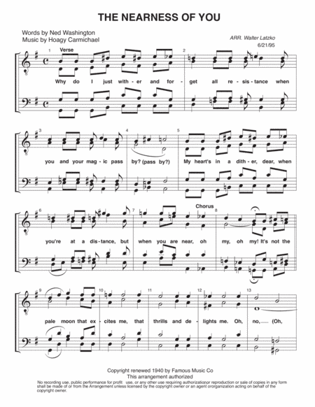 The Nearness Of You (arr. Walter Latzko)