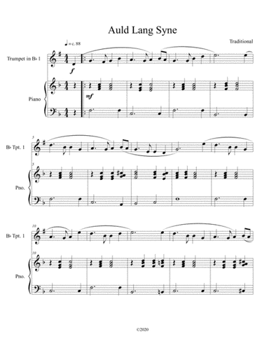 Auld Lang Syne (trumpet solo) with optional piano accompaniment (arr. B. C. Dockery)