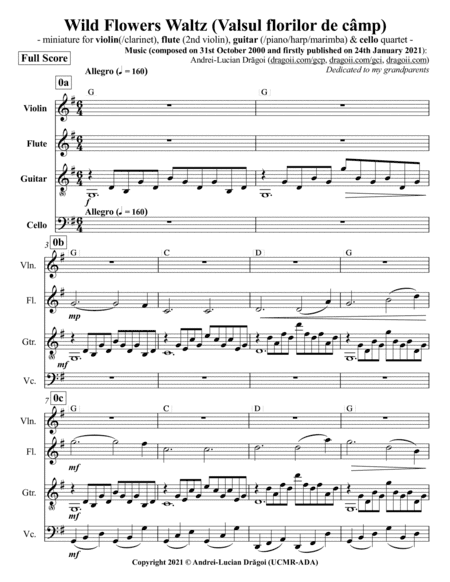 Wild Flowers Waltz (Valsul florilor de câmp) - miniature for violin(/clarinet), flute (2nd violin),