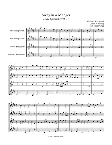 Away in a Manger (Sax Quartet AATB) (arr. Jordan Grigg)