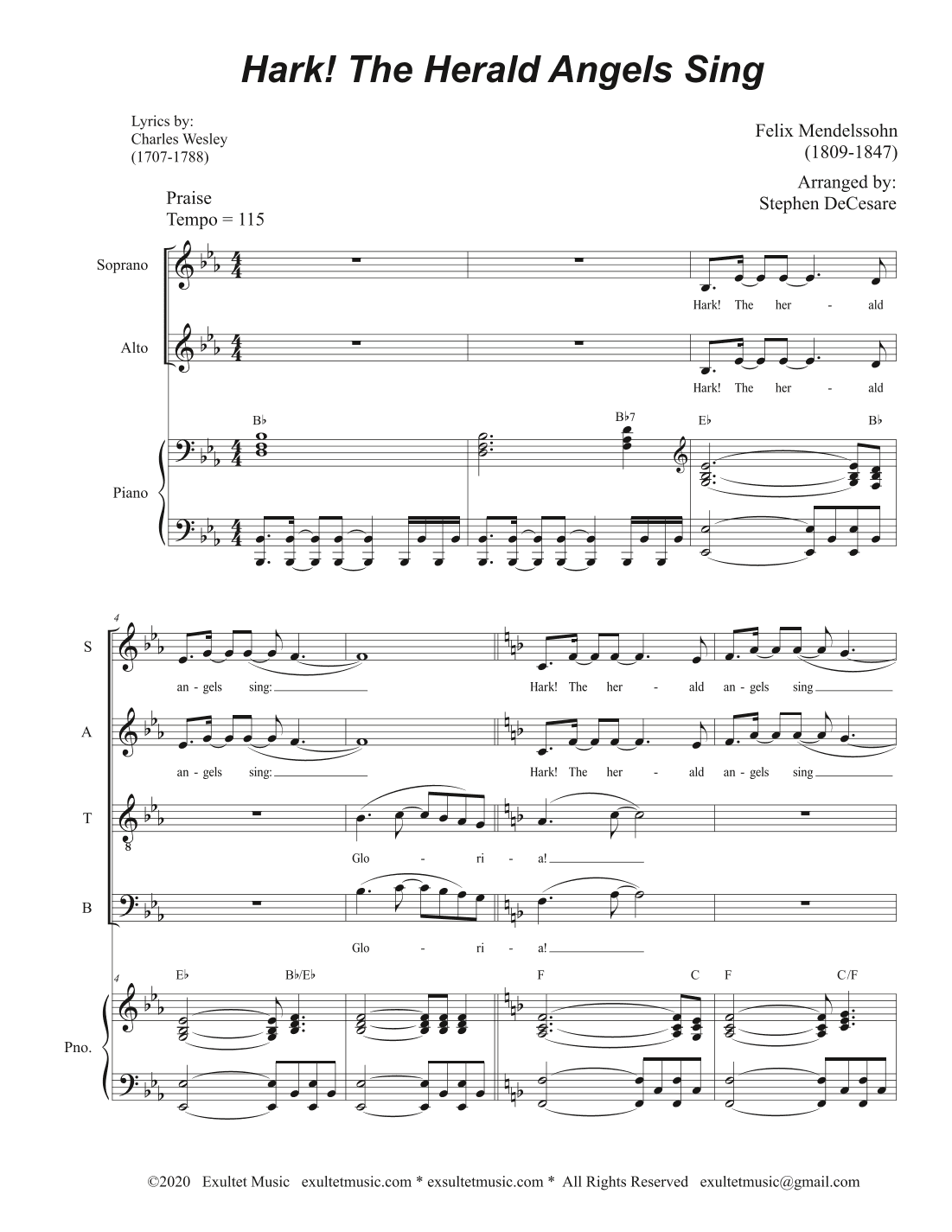 Hark! The Herald Angels Sing (Vocal Quartet - (SATB) (arr. Stephen DeCesare)