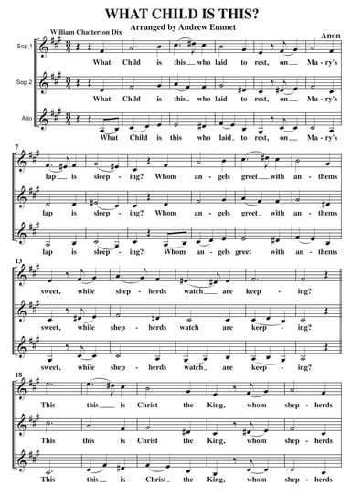 What Child Is This? (Greensleeves) A Cappella SSA (arr. Andrew Emmet)