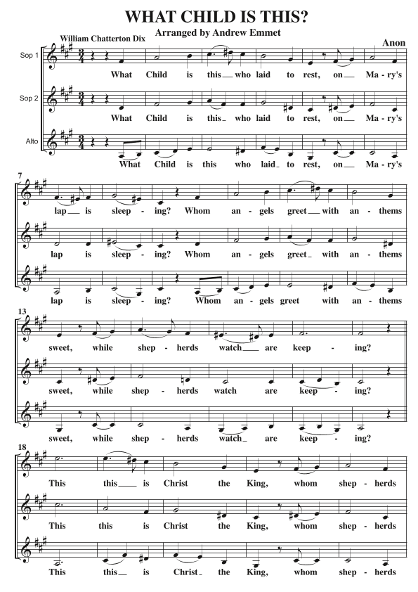 What Child Is This? (Greensleeves) A Cappella SSA (arr. Andrew Emmet)