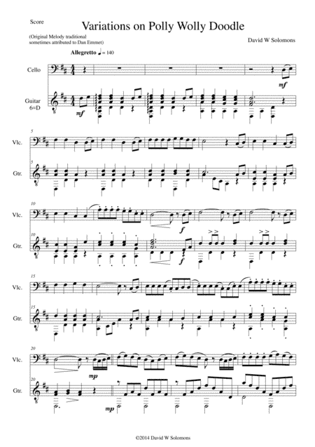Variations on Polly Wolly Doodle for cello and guitar (arr. David Warin Solomons)