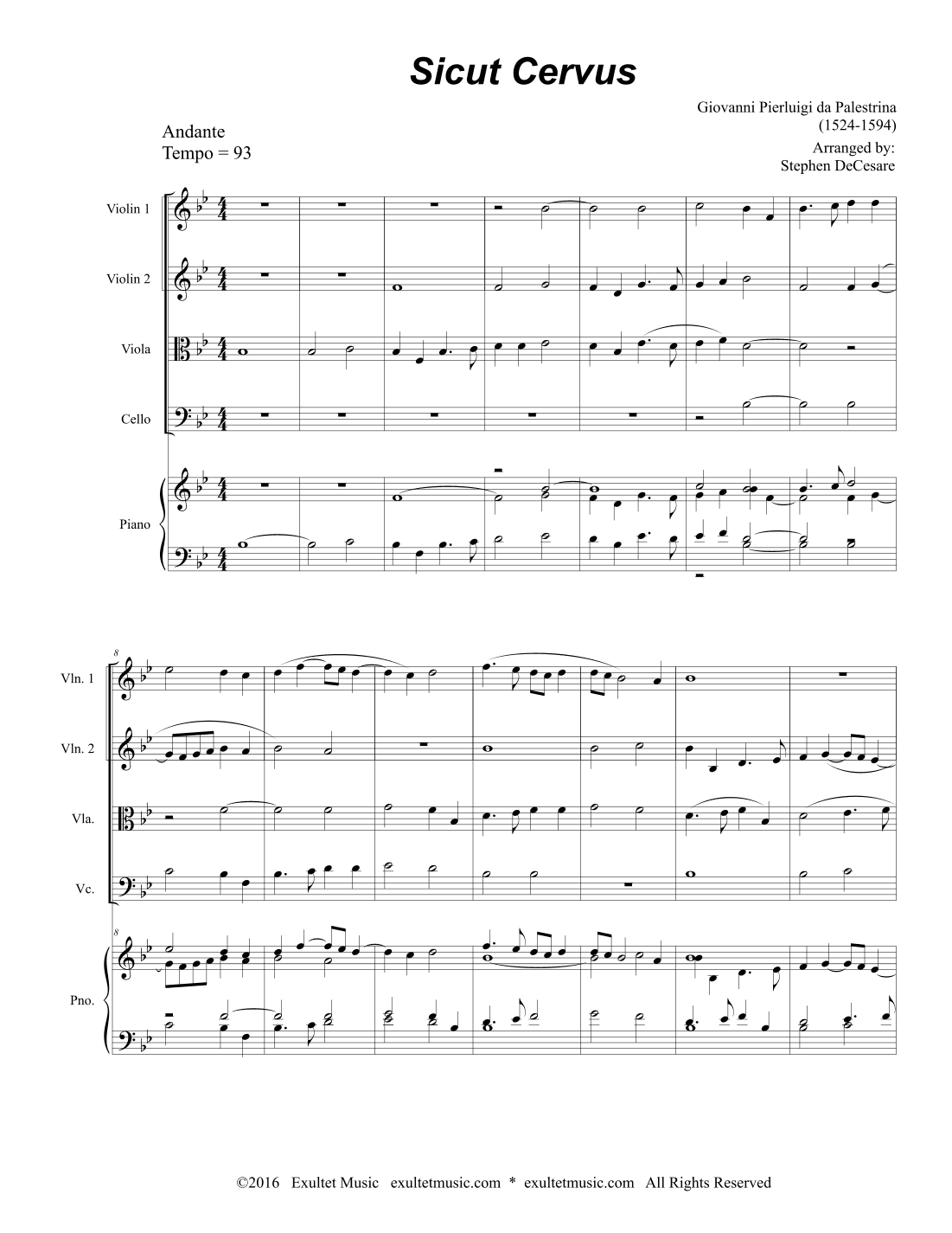 Sicut Cervus (String Quartet and Piano) (arr. Stephen DeCesare)