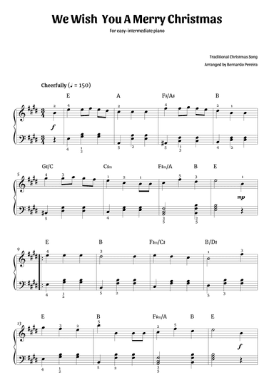 We Wish You A Merry Christmas (easy-intermediate piano – E major) (arr. Bernardo Pereira)