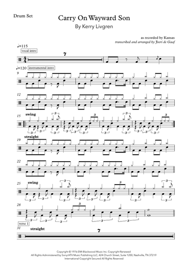 Carry On Wayward Son (arr. Joeri de Graaf)