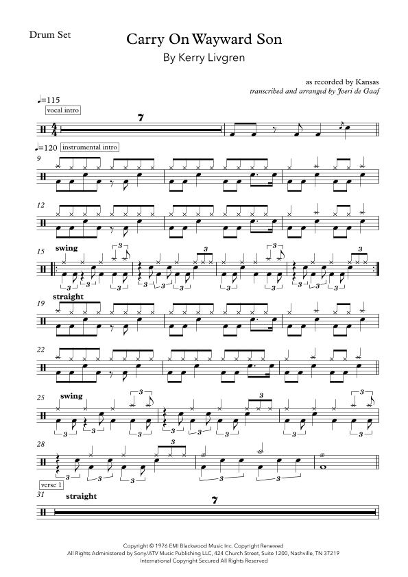 Carry On Wayward Son (arr. Joeri de Graaf)