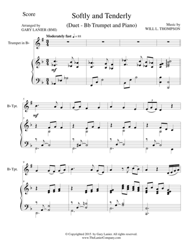SOFTLY AND TENDERLY (Duet – Bb Trumpet and Piano/Score and Parts) (arr. Gary Lanier)