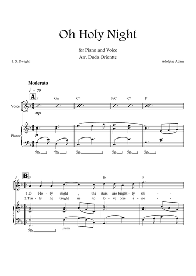 Oh Holy Night (F major - with chords)  EASY (arr. Duda Oriontte)