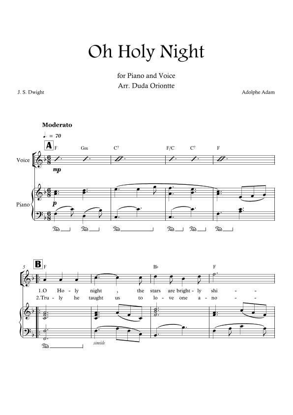 Oh Holy Night (F major - with chords)  EASY (arr. Duda Oriontte)