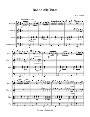 Mozart, Rondo Alla Turca - String Quartet (arr. Jonathan Na)