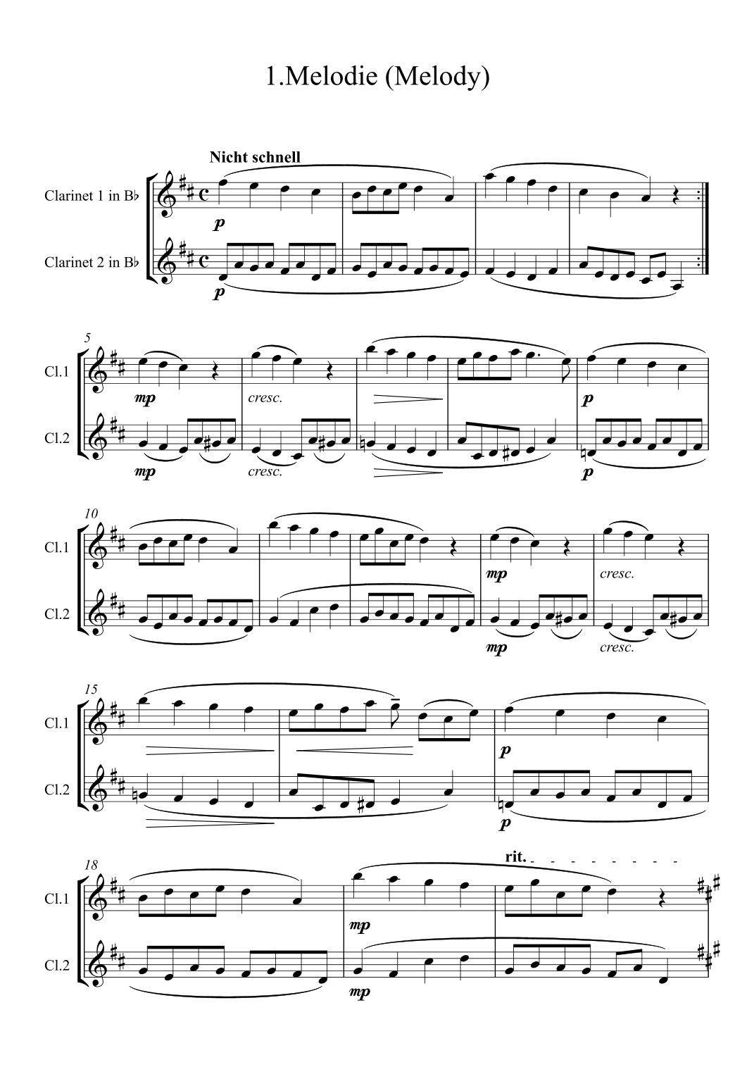 Schumann: Album für die Jugend (Album for the Young) (Op.68)(Nos. 1,2,3,5,6,7,8,) clarinet duet (arr. Ray Thompson)