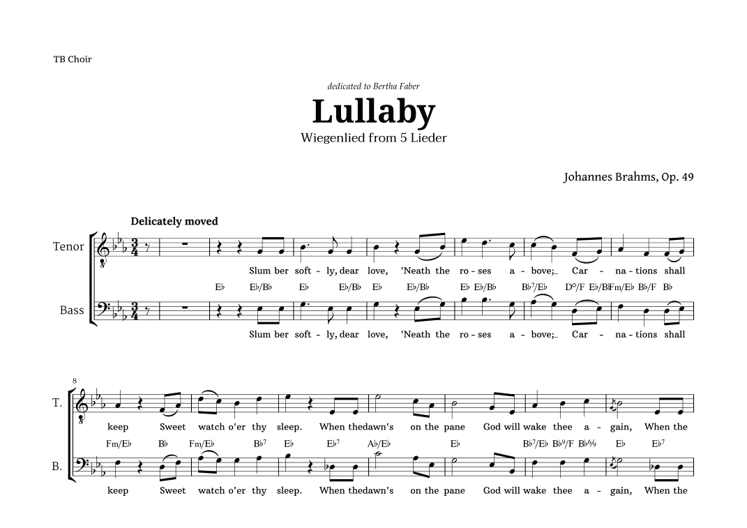 Lullaby by Brahms for TB Choir (arr. Langanho)