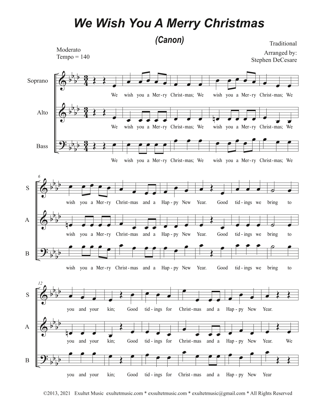 We Wish You A Merry Christmas (Canon) (SAB) (arr. Stephen DeCesare)