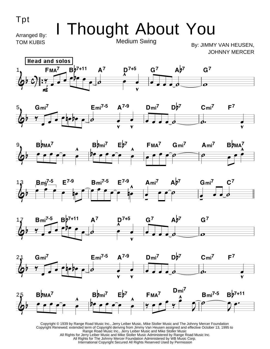 I Thought About You (arr. Tom Kubis)