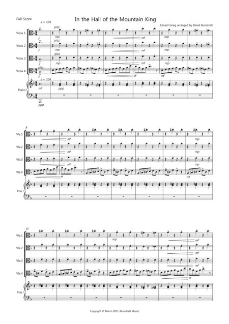 In the Hall of the Mountain King for Viola Quartet (arr. David Burndrett)