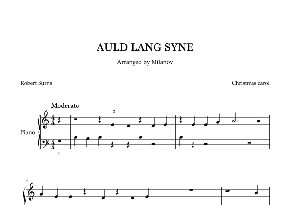 Auld lang syne  in C Piano Very Easy Christmas carol (arr. Milanov)