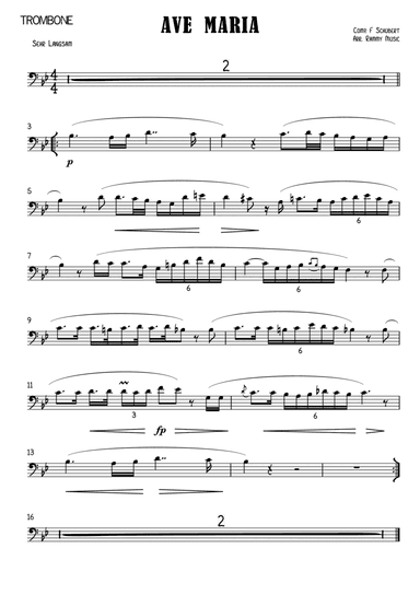 Ave Maria Schubert arr. for Trombone (Bass Clef Concert Pitch) & Piano (arr. Rammy Music)