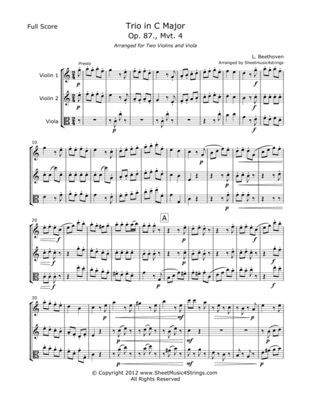 Beethoven, L. - Trio Op. 87 (Mvt. 4) for Two Violins and Viola (arr. Linda M. Scott)