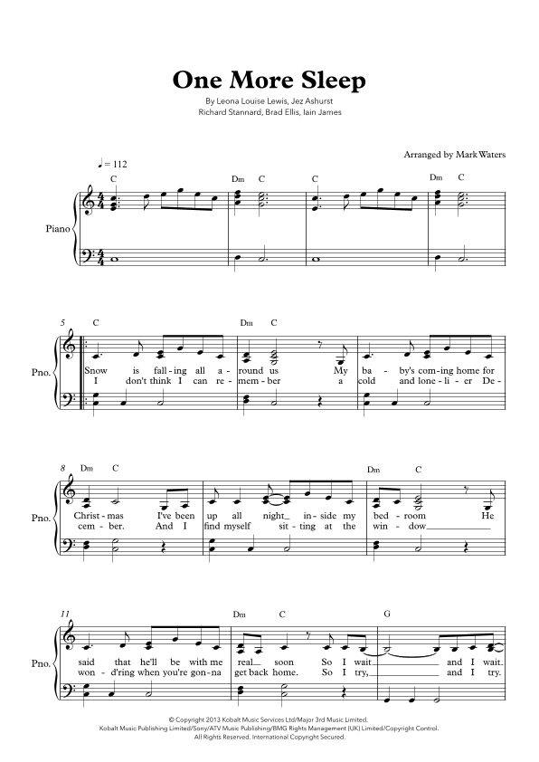 One More Sleep (arr. Mark Waters)