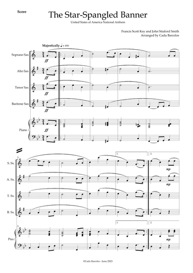 The Star-Spangled Banner - EUA Hymn (Sax Quartet) Piano (arr. Cadu Barcelos)