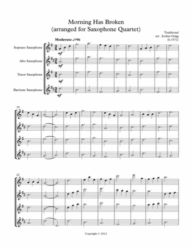 Morning Has Broken (arranged for Saxophone Quartet) (arr. Jordan Grigg)