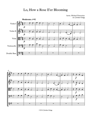 Lo, How a Rose E'er Blooming (String Quintet) (arr. Jordan Grigg)