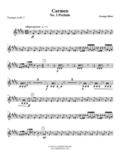 Carmen, No. 1 Prelude - Trumpet in Bb 2 (Transposed Part) (arr. Doug Clyde)