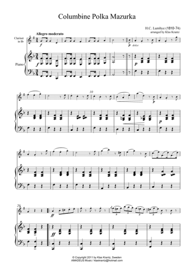 Columbine Polka Mazurka for clarinet in Bb and piano (arr. Amadeus Music)