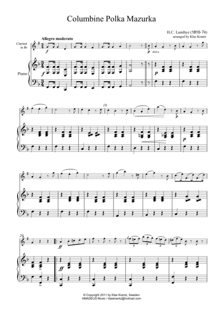 Columbine Polka Mazurka for clarinet in Bb and piano (arr. Amadeus Music)