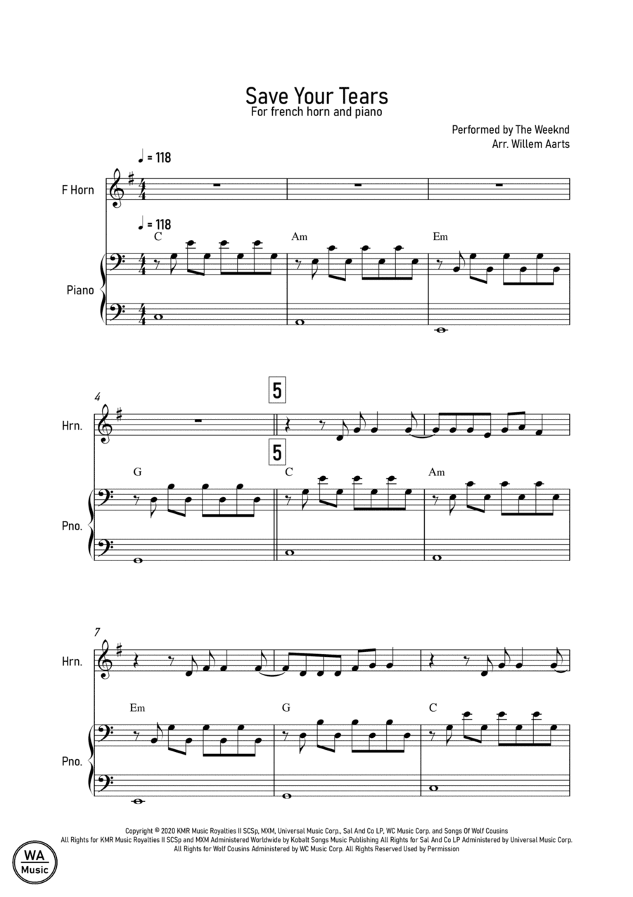 Save Your Tears (arr. Willem Aarts)