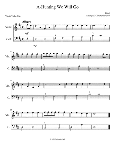 A-Hunting We Will Go - Easy Violin/Cello Duet (arr. Christopher Bell)