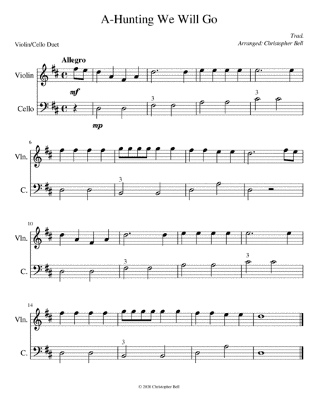 A-Hunting We Will Go - Easy Violin/Cello Duet (arr. Christopher Bell)