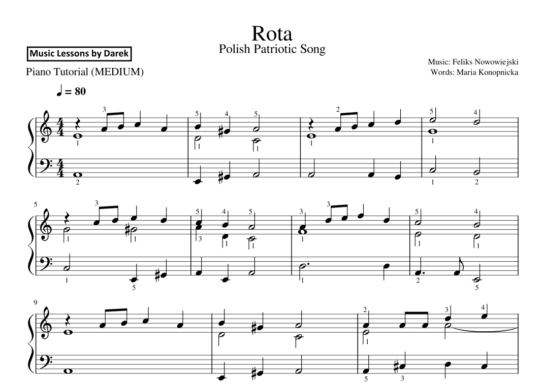 Rota (The Oath), Polish Patriotic Song [MEDIUM PIANO] (arr. Darek)