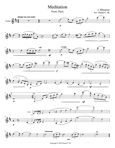 Meditation for violin and piano (easy) (arr. Daniel C. M.)