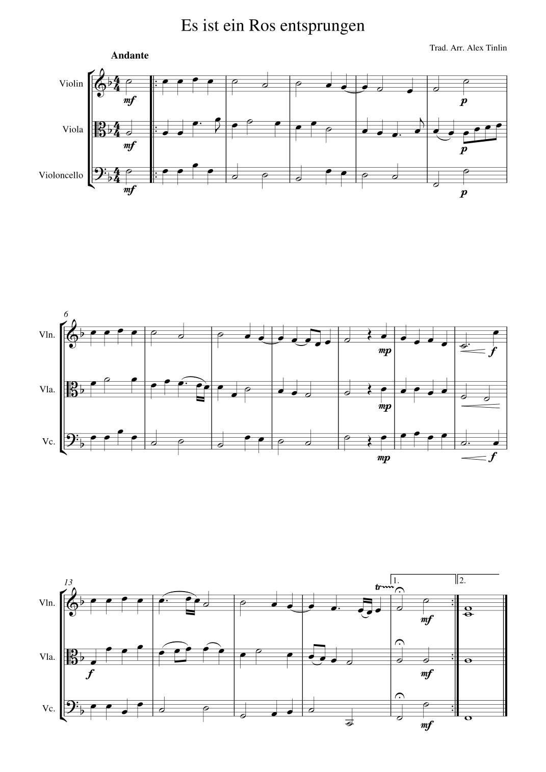 Es ist ein Ros entsprungen (arr. Alex Tinlin)