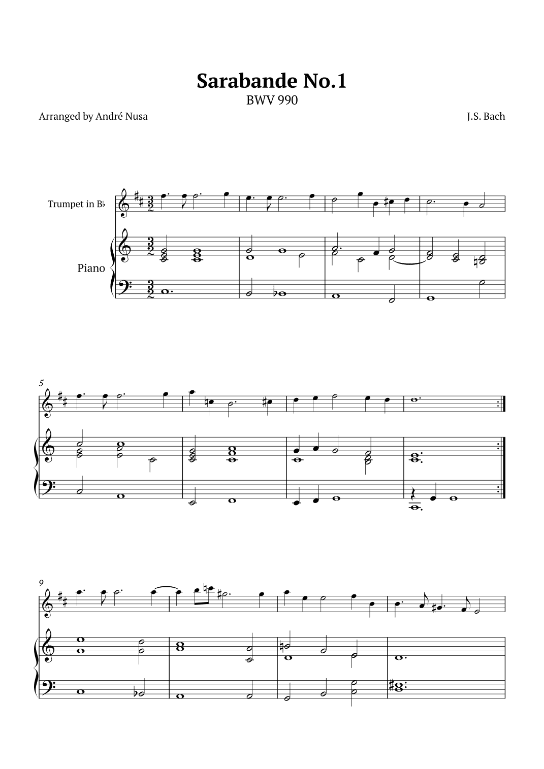 Sarabande No.1 BWV 990 (arr. André Nusa)