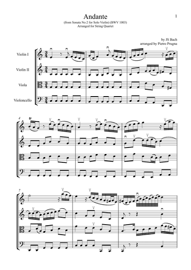 Andante (from 3 Partitas and 3 Sonatas for Solo Violin) (BWV 1003) - arranged for String Quartet (arr. Pietro Prugna)