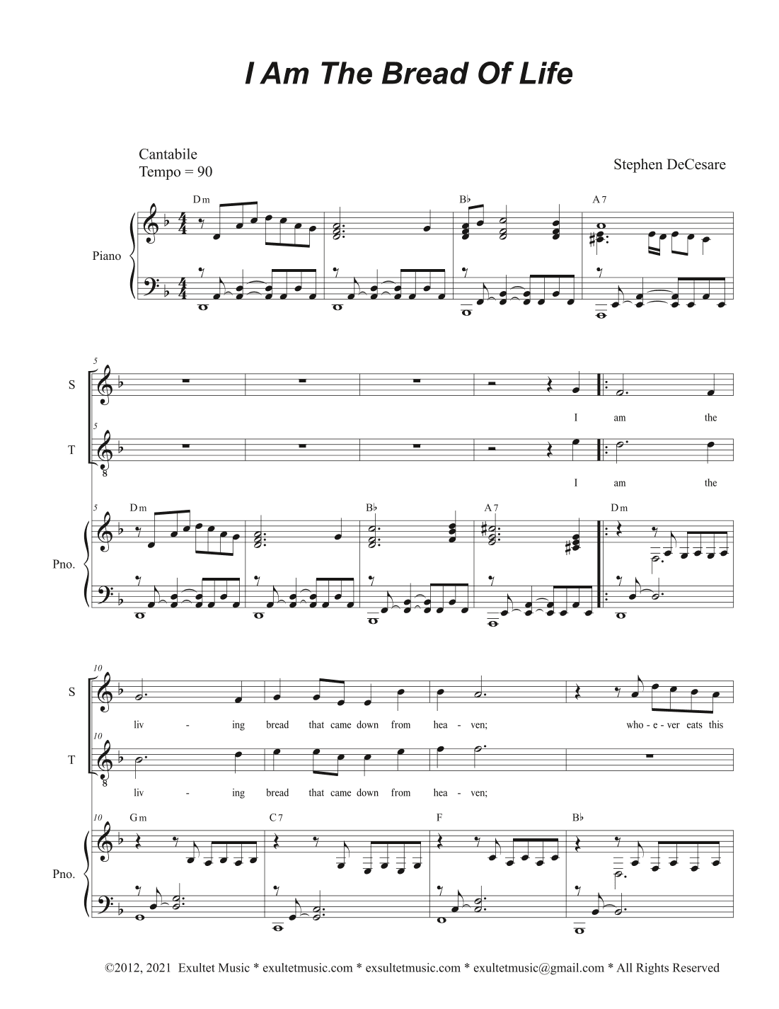 I Am The Bread Of Life (2-part choir - (Soprano and Tenor)