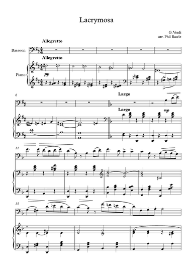 Lacrymosa from Requiem (Verdi) - Bassoon Solo (arr. Phil Rawle)