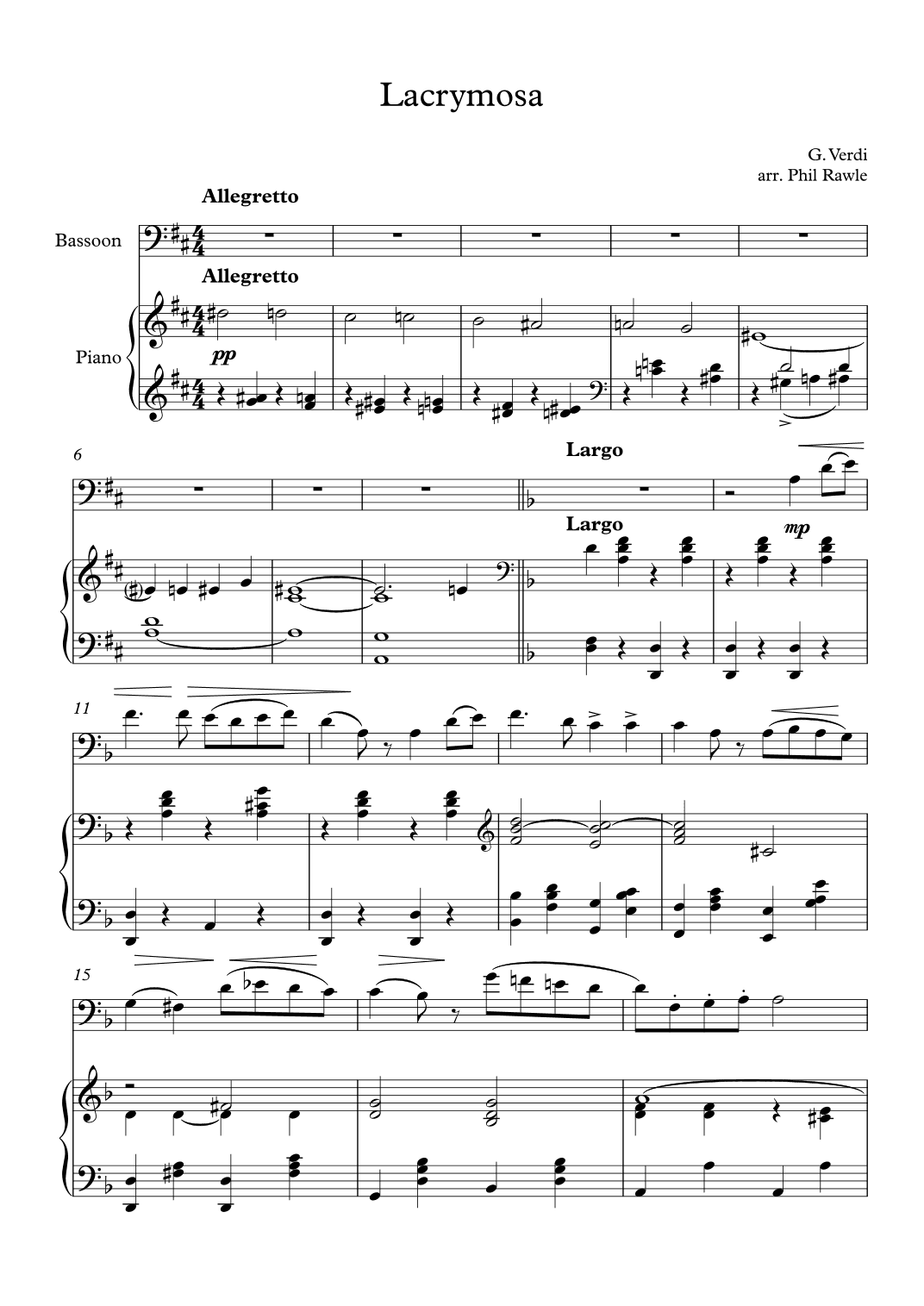 Lacrymosa from Requiem (Verdi) - Bassoon Solo (arr. Phil Rawle)