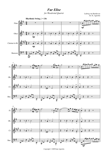 Fur Elise - Jazz Arrangement for Woodwind Quartet (arr. K. Agioritis)